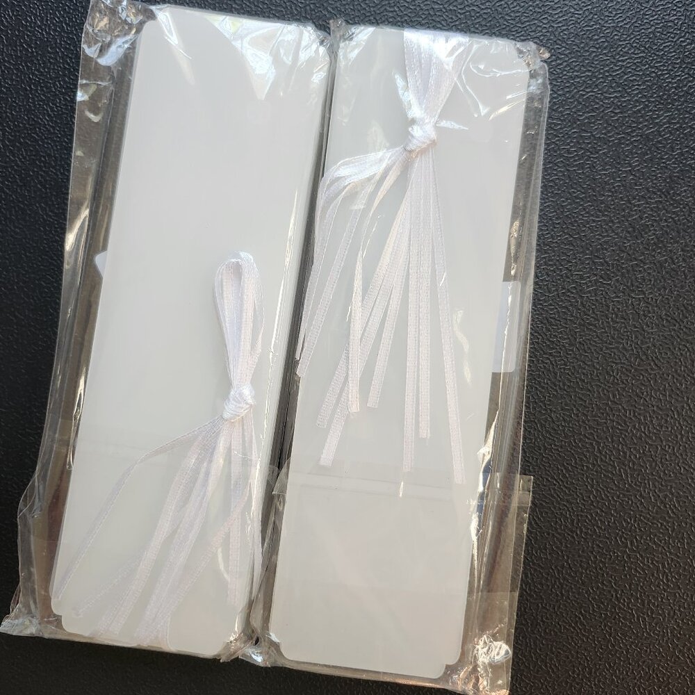 12 BLANK clear acrylic tags with white ribbon